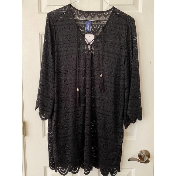 Swimsuit Cover Up XL by Swimsuits for All Scallop Lace Black NEW - Picture 6 of 8